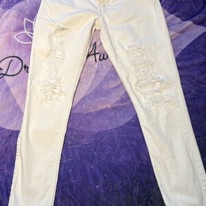 Levi's 524 too superlow White Ripped Skinny Jeans